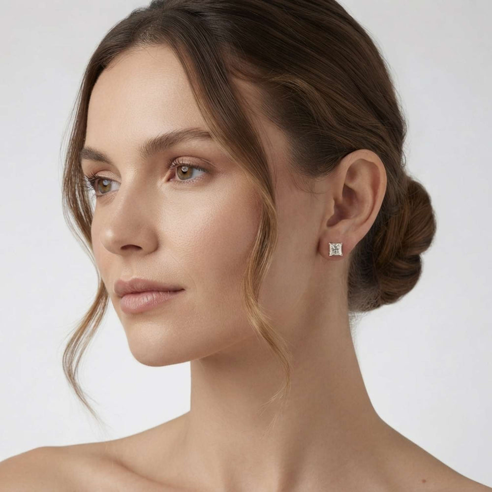 Princess Cut Diamond Stud Earrings Bridal Shower Gift UK Hallmarked