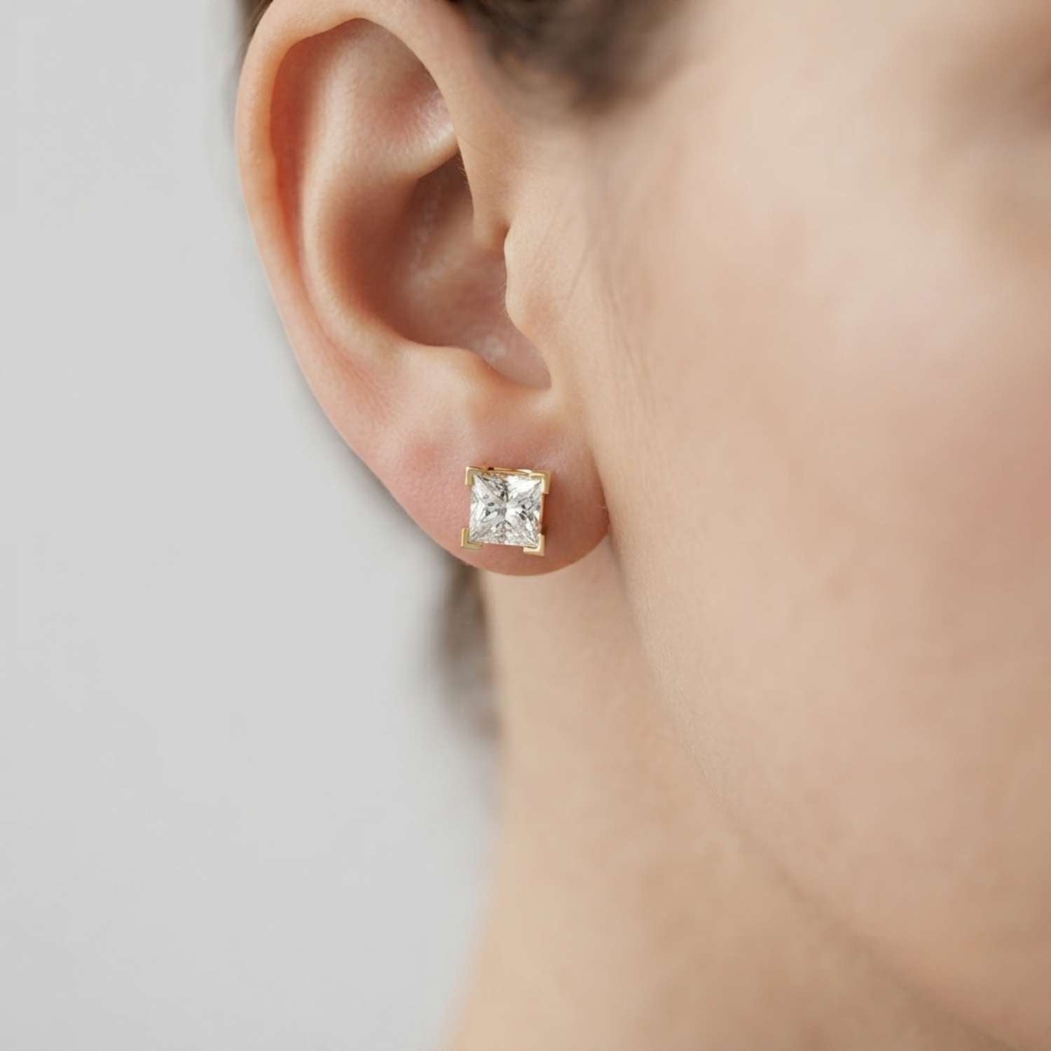 Princess Cut Diamond Stud Earrings Christmas Gift Gold Studs