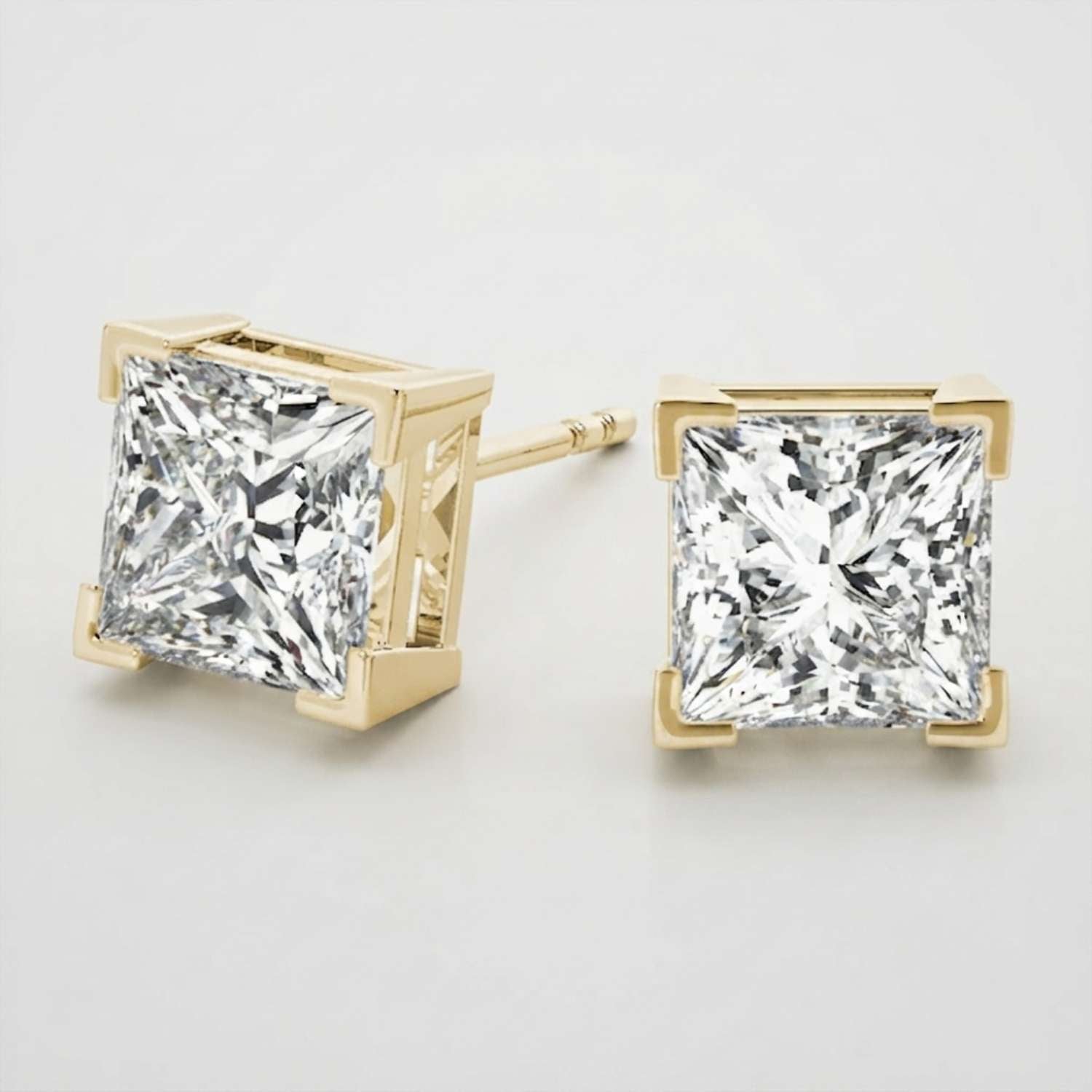 Princess Cut Diamond Stud Earrings Push Back Everyday Luxury