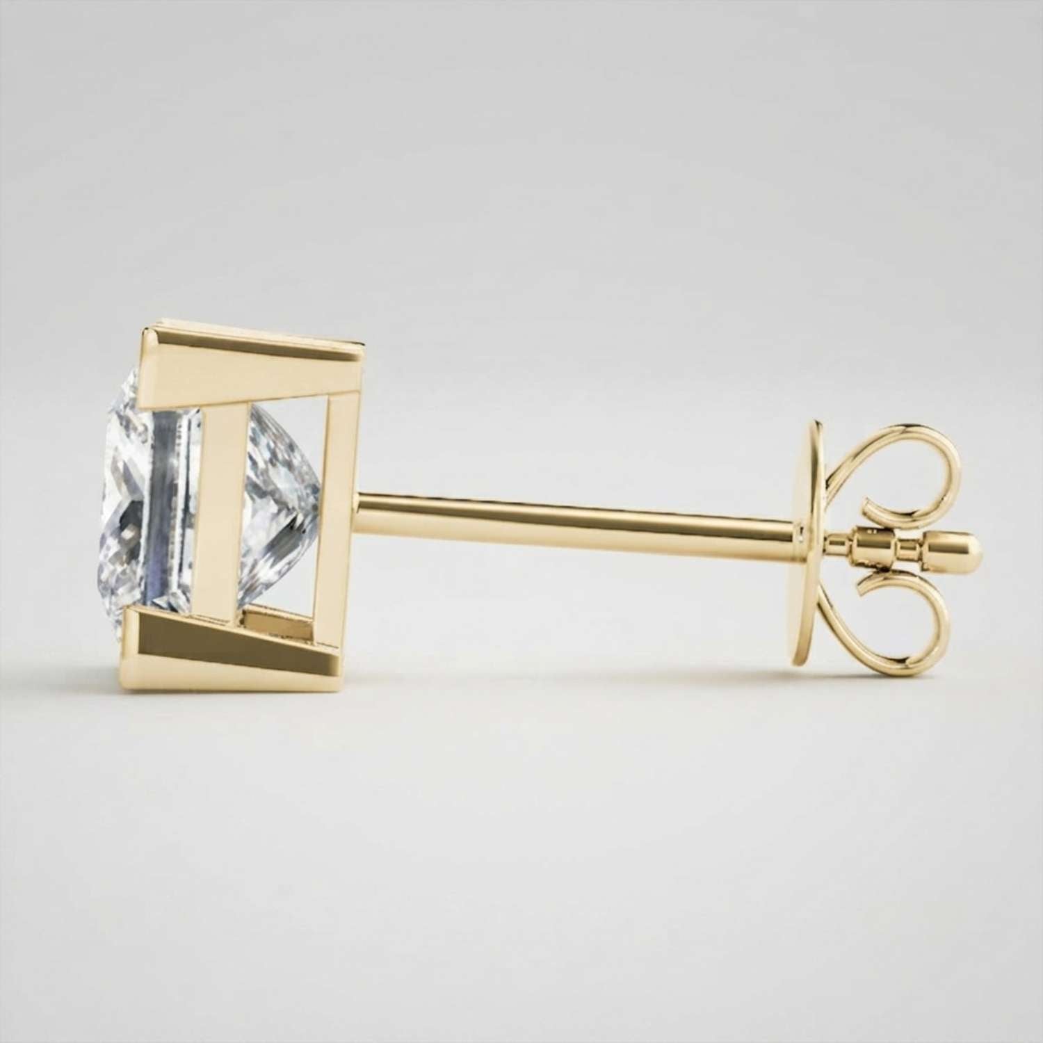 Princess Cut Diamond Stud Earrings Screw Back Elegant Jewellery
