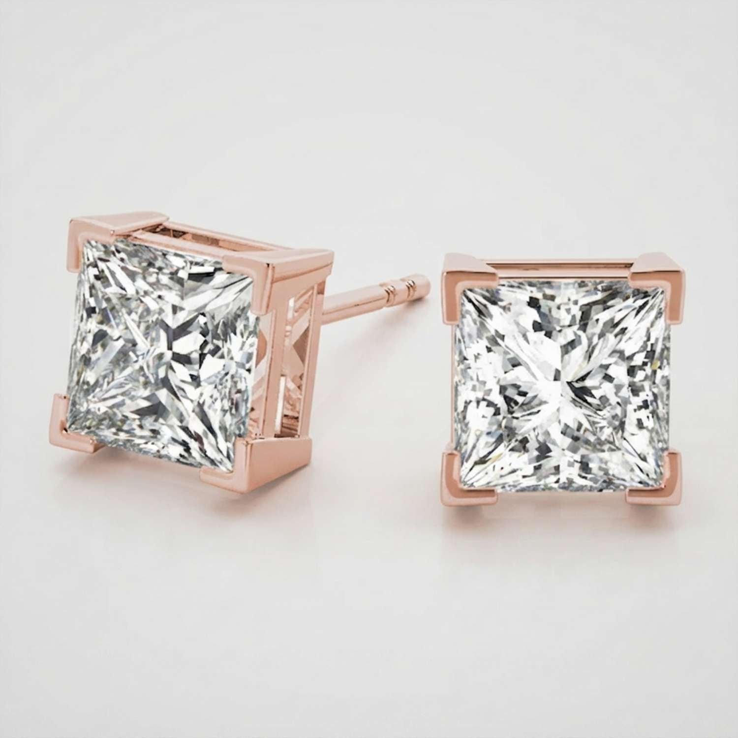 Princess Cut Diamond Stud Earrings UK Hallmarked Gift for Her