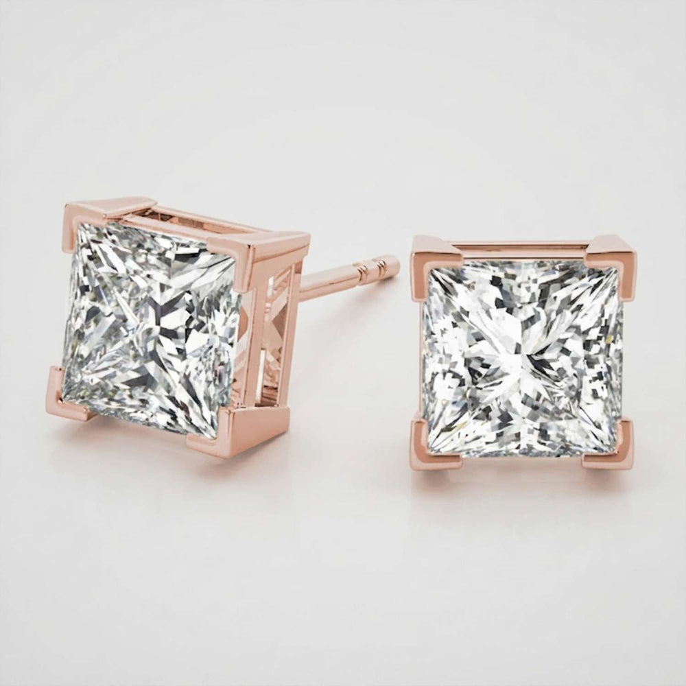 Princess Cut Diamond Stud Earrings UK Hallmarked Gift for Her