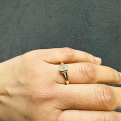 IGI Certified Emerald Cut Lab Grown Diamond Bezel Set Solitaire Ring 9K Yellow Gold Promise Ring