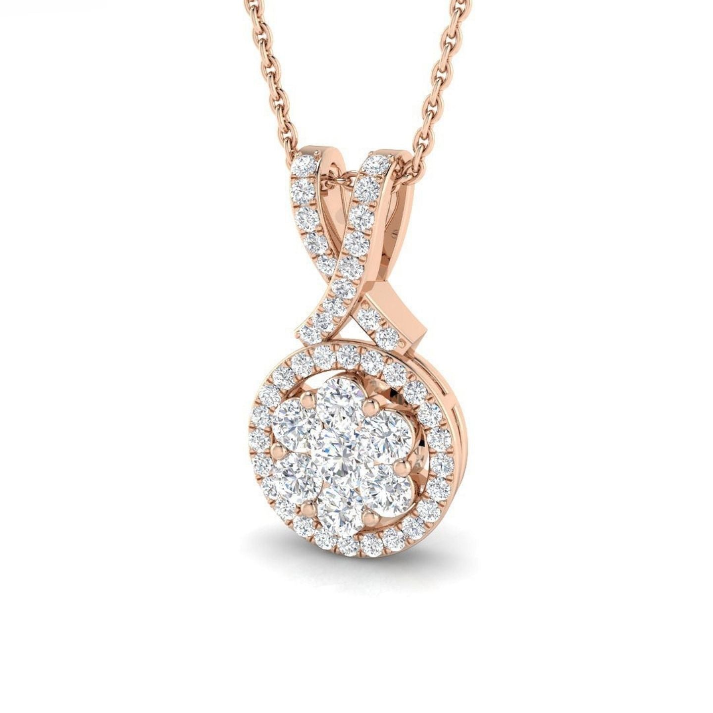 Elegant Diamond Halo Pendant – Cluster Design 18K Rose Gold Handmade in UK