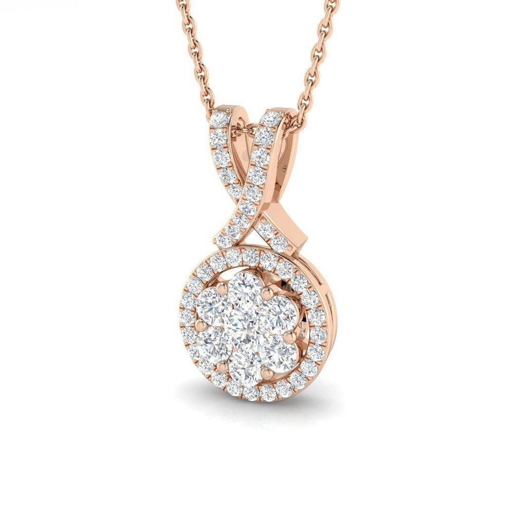 Elegant Diamond Halo Pendant – Cluster Design 18K Rose Gold Handmade in UK