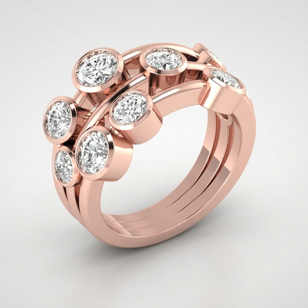 Round Cut Lab Diamond Bubble Ring Bridal Shower Gift 18K Gold