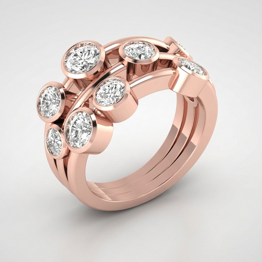 Round Cut Lab Diamond Bubble Ring Bridal Shower Gift 18K Gold