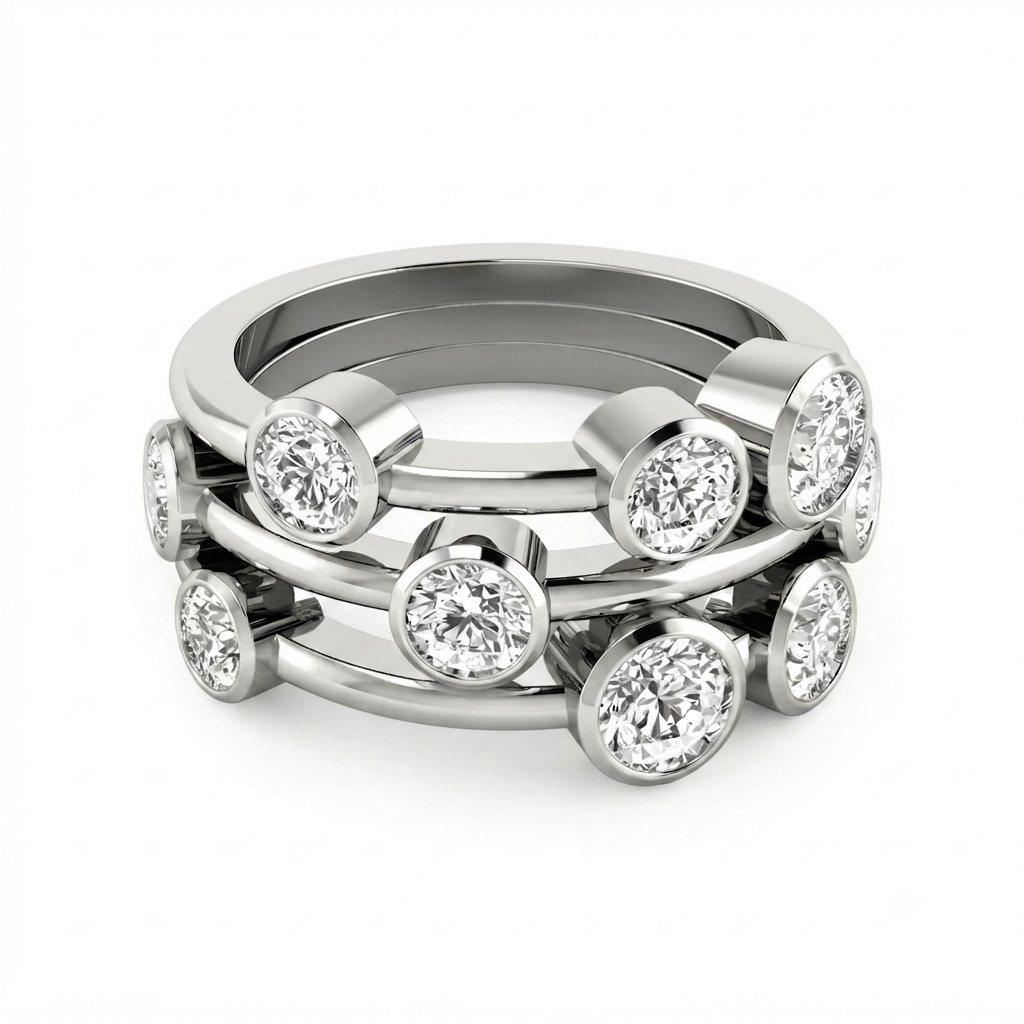 Round Cut Lab Diamond Bubble Ring Engagement Gift 18K White Gold