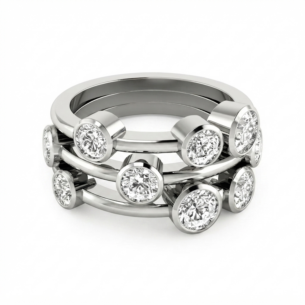 Round Cut Lab Diamond Bubble Ring Engagement Gift 18K White Gold