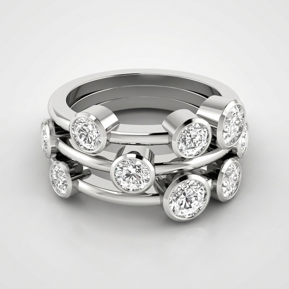 Round Cut Lab Diamond Bubble Ring Engagement Gift 18K White Gold