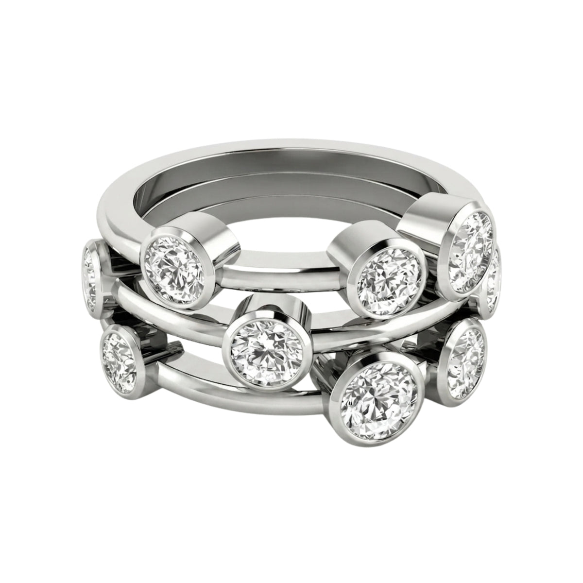 Round Cut Lab Diamond Bubble Ring Engagement Gift 18K White Gold