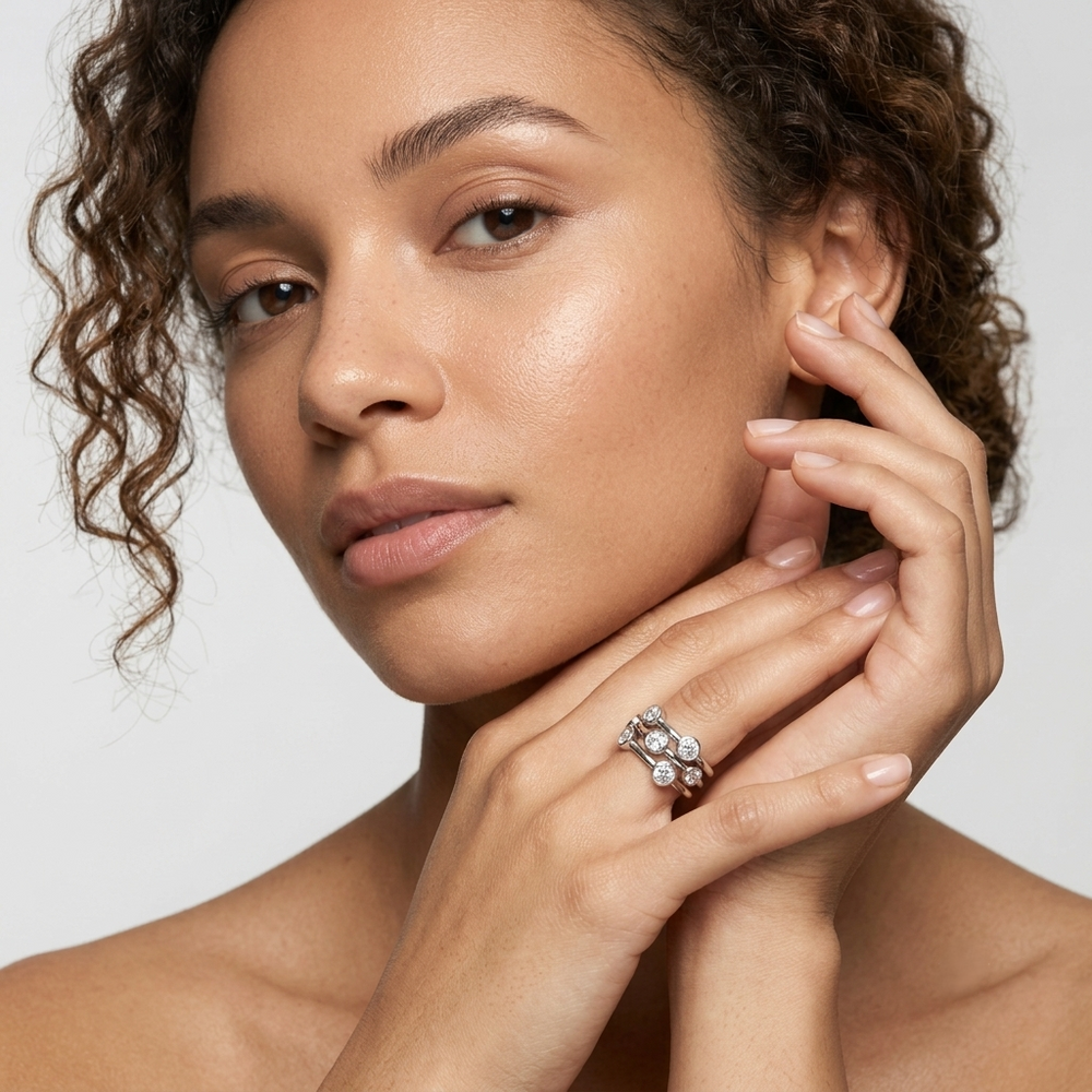 Round Cut Lab Diamond Bubble Ring Platinum Wedding Gift for Her