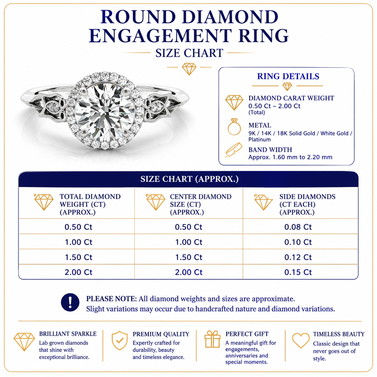 0.50-2.00 Ct DE/VS Lab-Grown Diamond Halo Engagement Ring in Platinum