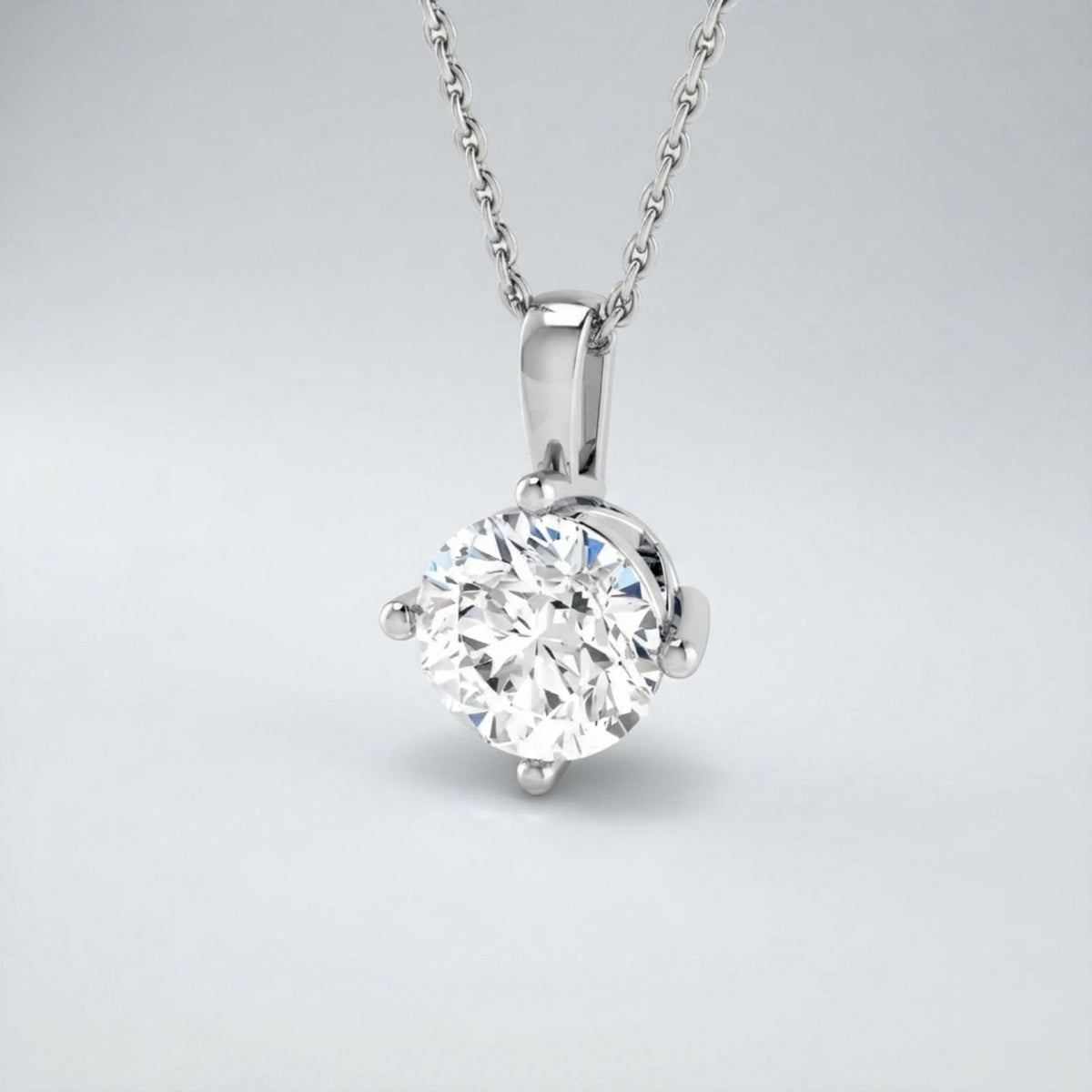 Round Diamond Solitaire Pendant Anniversary Gift UK Made Necklace