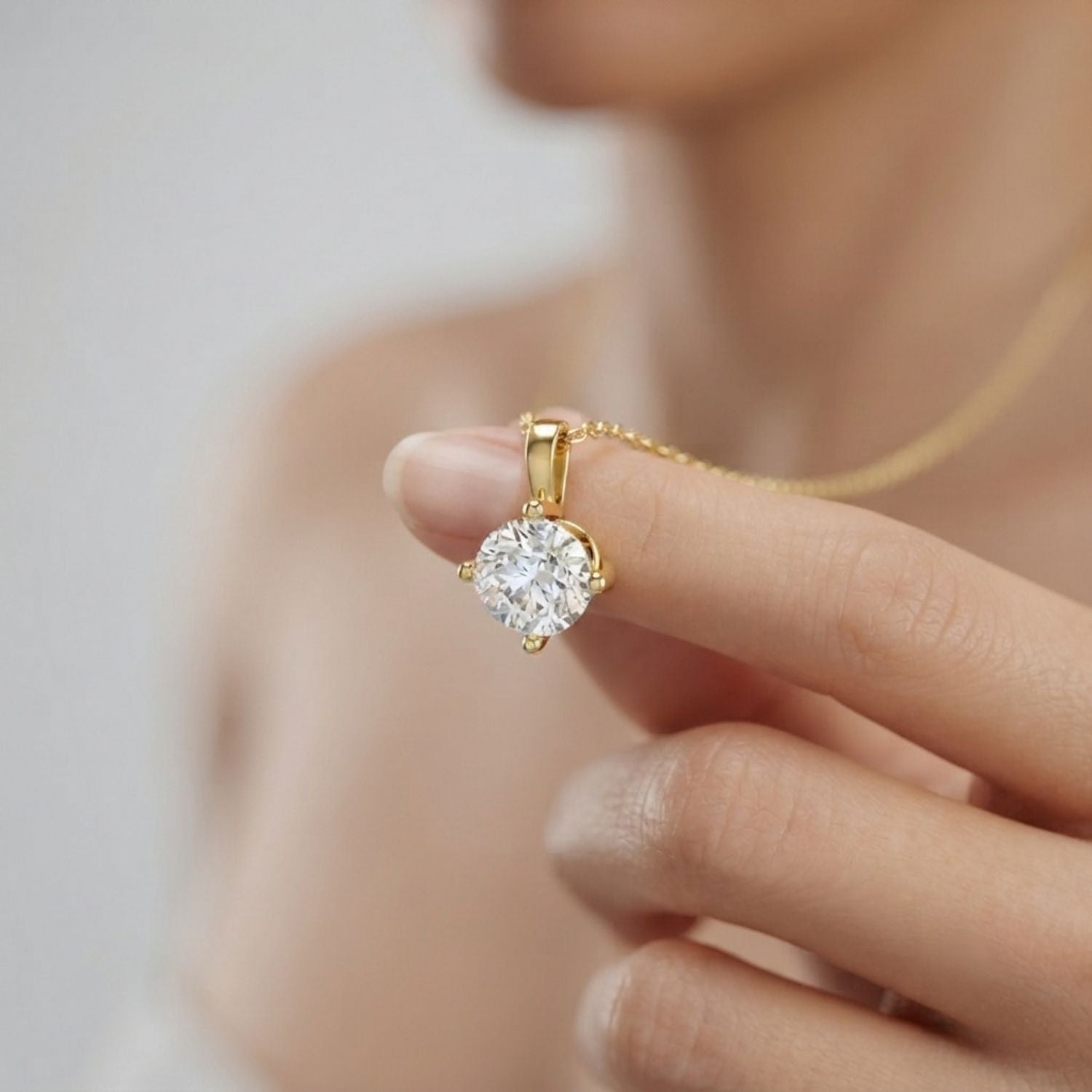 Round Diamond Solitaire Pendant Birthday Gift Gold Necklace Her