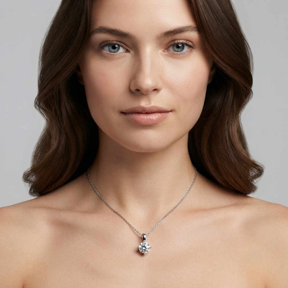 Round Diamond Solitaire Pendant Wedding Gift Platinum Jewellery