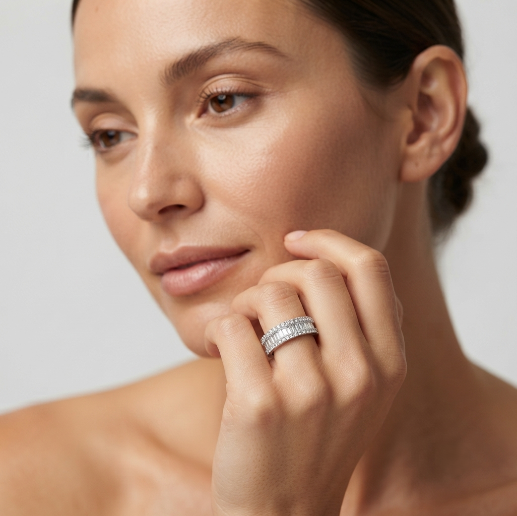 Lab-Grown Round & Baguette Diamond Half Eternity Sandwich Ring | Wedding Gift For Her | UK Hallmarked