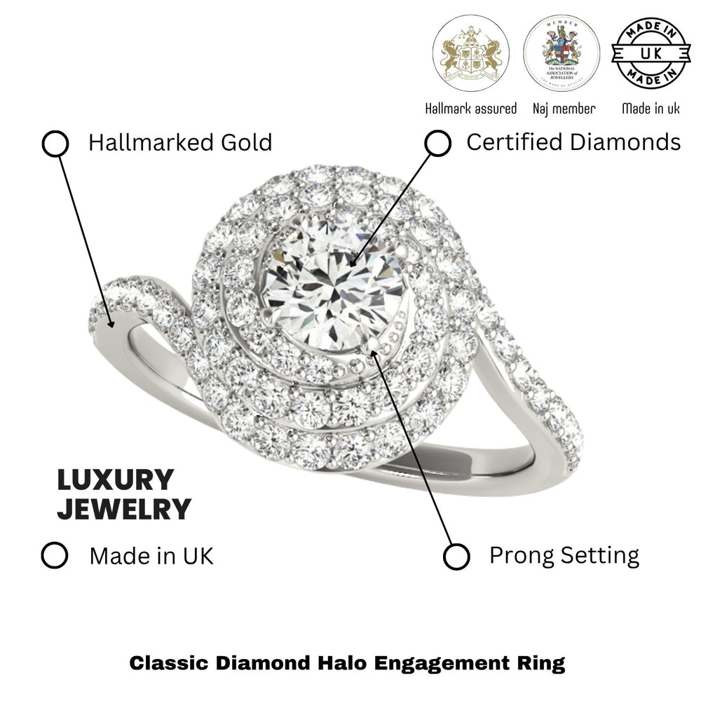 Lab Grown Round Cut Diamond Halo Engagement Ring