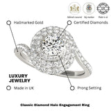 Lab Grown Round Cut Diamond Halo Engagement Ring