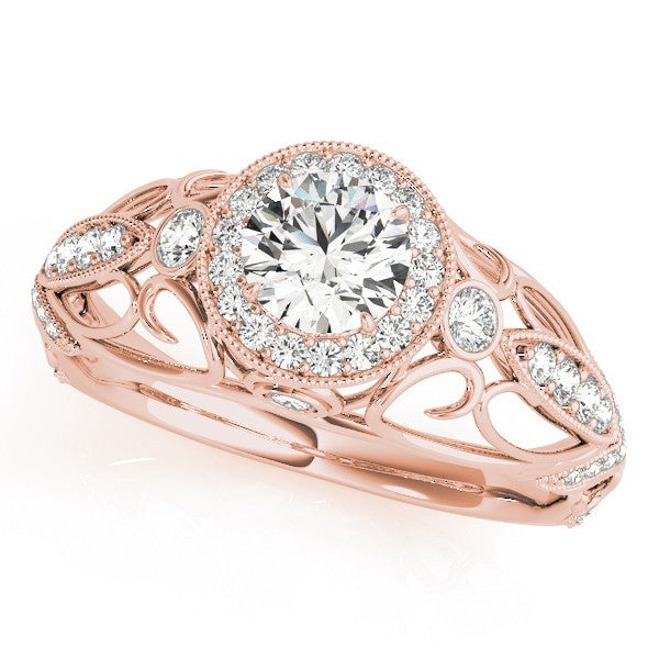 Lab Grown Round Diamond Halo Engagement Ring 18K Rose Gold