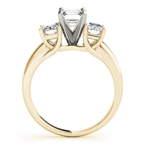 Gold ring with a central diamond and smaller diamonds on a white background