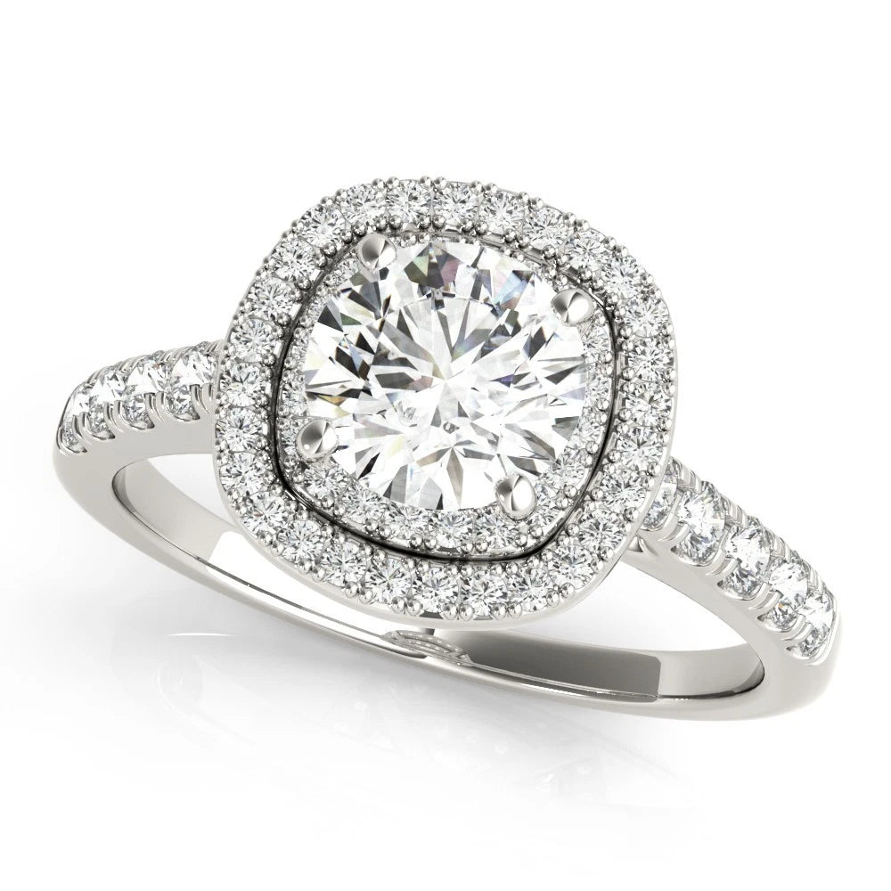 Lab Grown Round Cut  Diamond Halo Engagement Ring