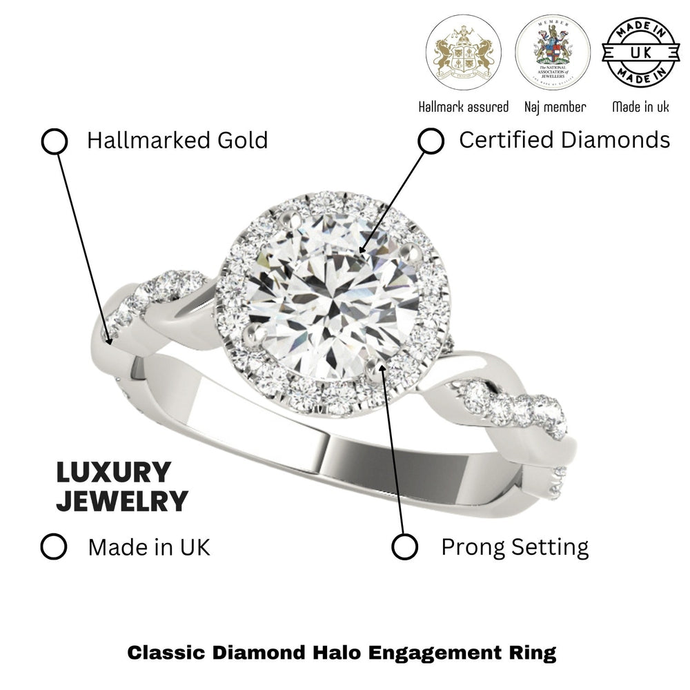 Lab Grown Round Diamond Halo Engagement Ring