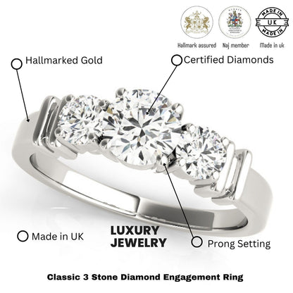 2.00Ct Lab Grown Round Diamond 3 Stone Engagement Ring Platinum - Two Tone