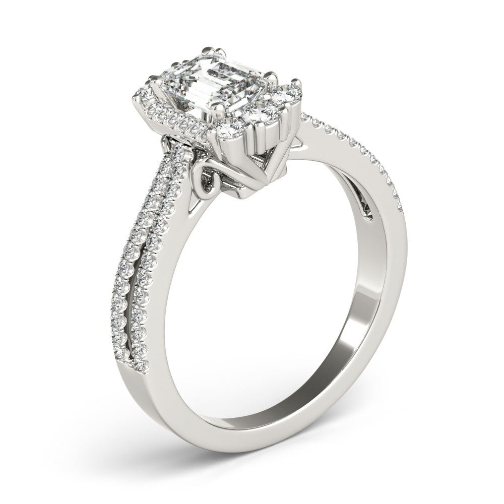 Lab Grown Emarald Diamond Halo Engagement Ring