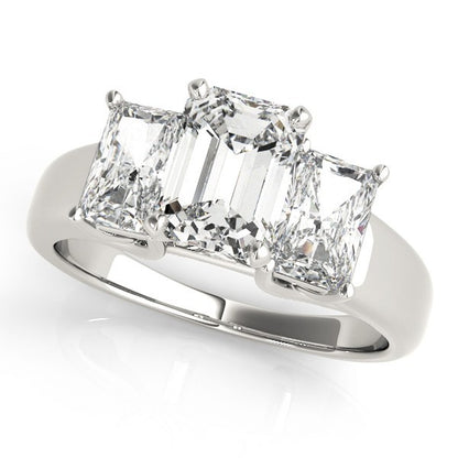 2.00 ct Emerald DE/VS Lab-Grown Diamond Trilogy Engagement Ring in 18K White Gold