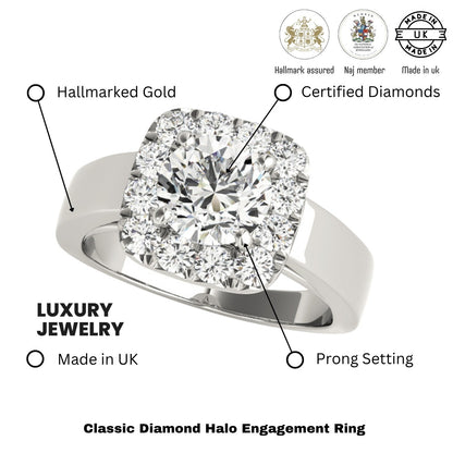 Lab Grown Round Cut Diamond Halo Engagement Ring