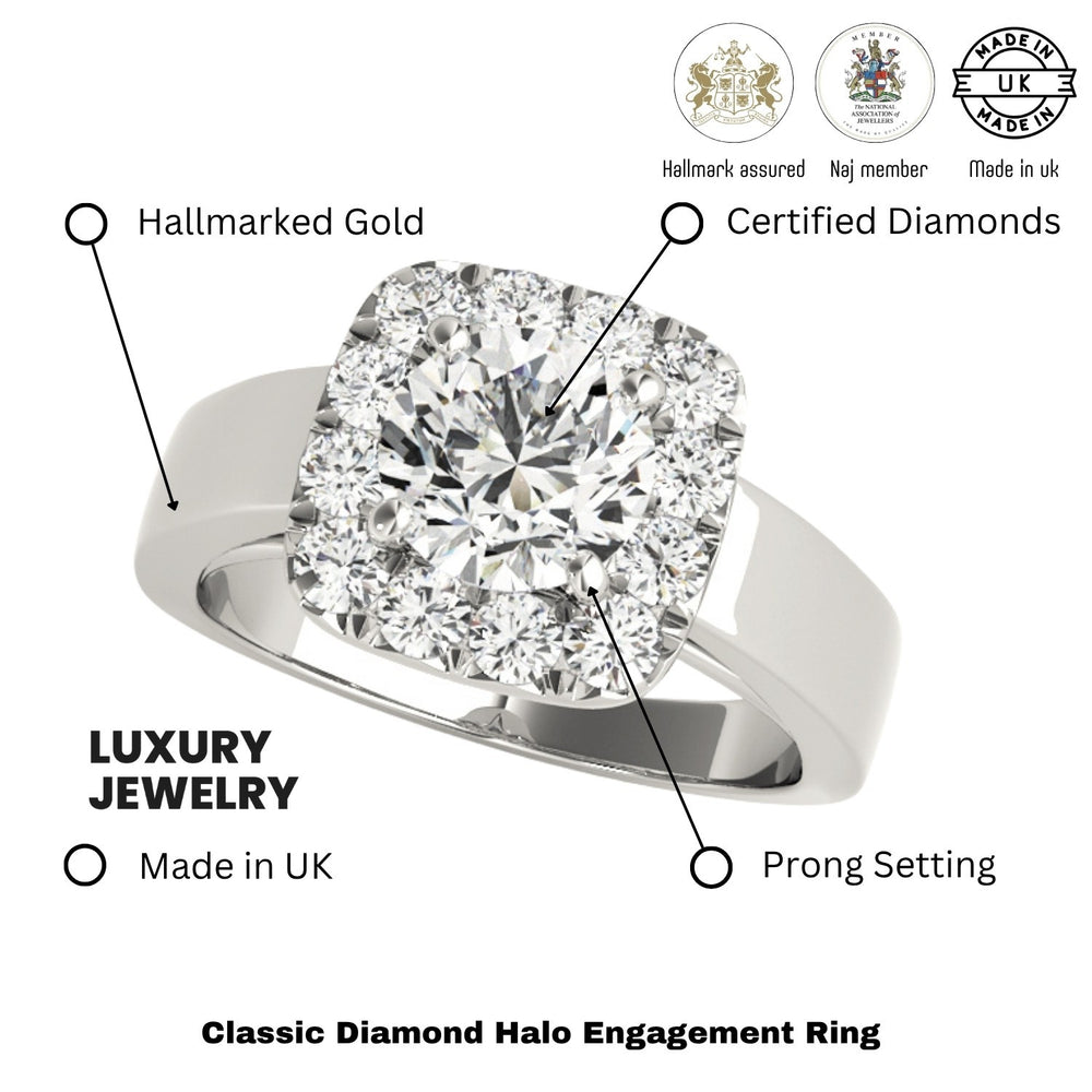 Lab Grown Round Cut Diamond Halo Engagement Ring