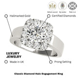 Lab Grown Round Cut Diamond Halo Engagement Ring