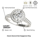 Lab Grown Round Cut Diamond Halo Engagement Ring