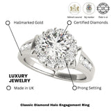Lab Grown Round Cut Diamond Halo Engagement Ring In Platinum
