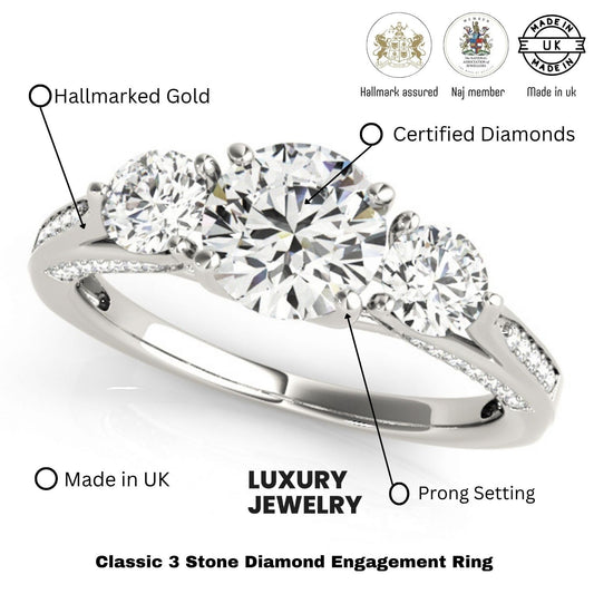 2.00Ct Lab Grown Round Diamond Trilogy Engagement Ring Platinum