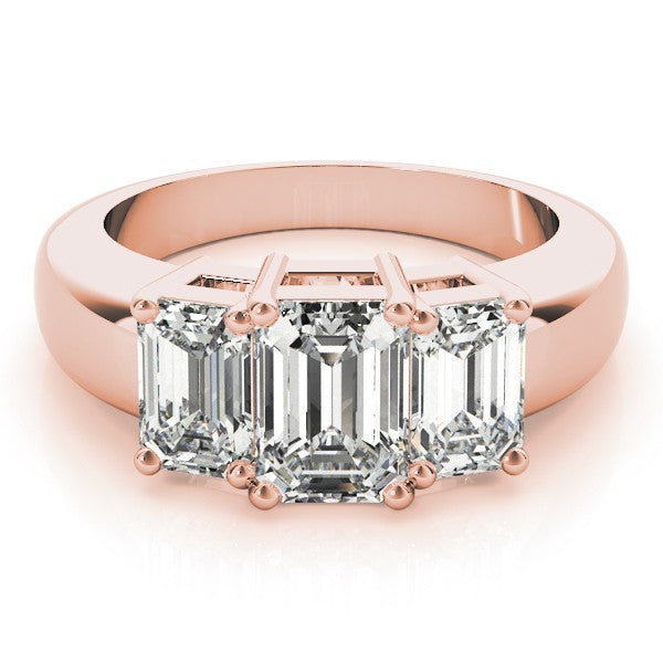 Lab Grown Emerald Cut Diamond Ring 18K Yellow Gold 3 Stone Ring