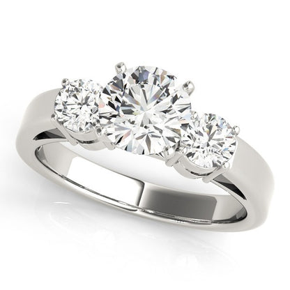 Lab Grown Round Diamond Prong Set 3 Stone Engagement Ring Platinum