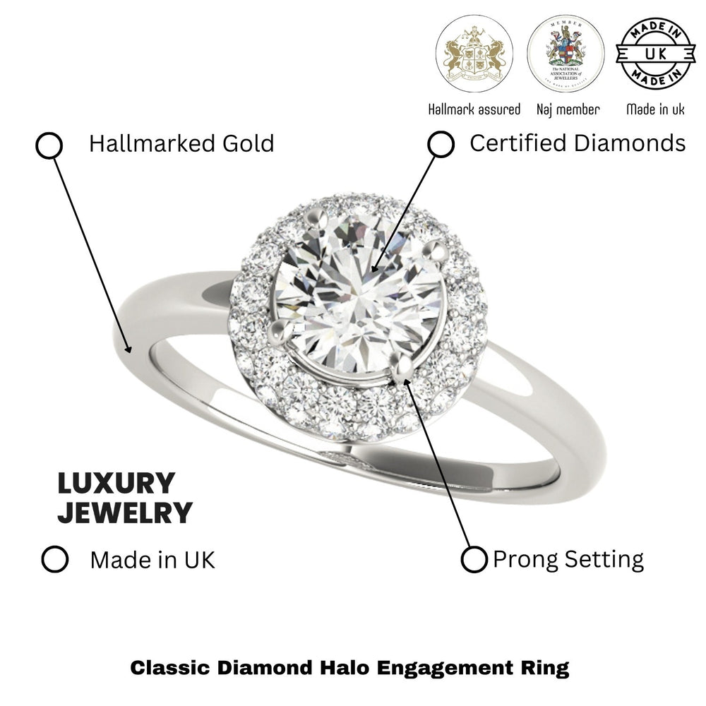 Lab Grown Round Cut Diamond Halo Engagement Ring