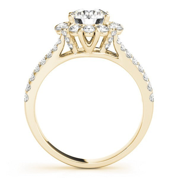 Lab Grown Round Diamond Halo Engagement Ring 18K Yellow Gold