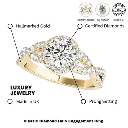 Lab Grown Round Diamond Halo Engagement Ring