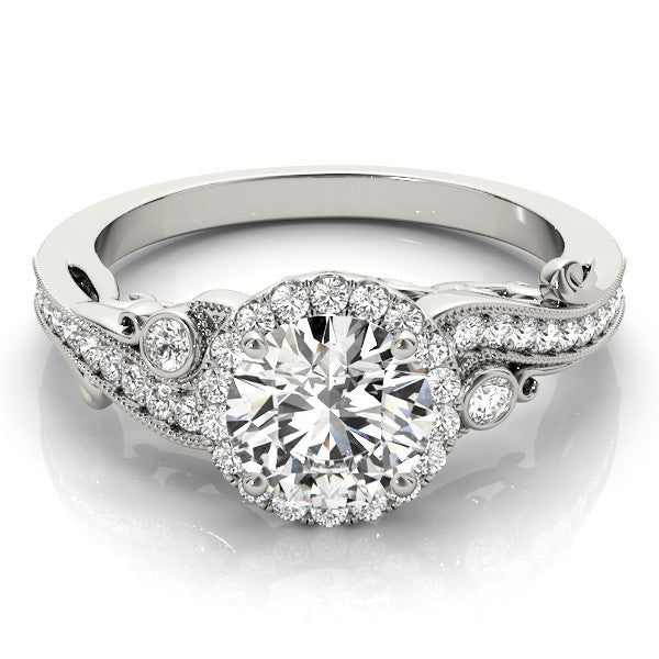 Lab Grown Round Diamond Halo Engagement Ring in 9K White Gold