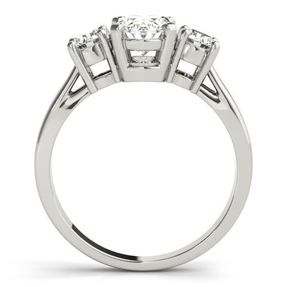 Diamond ring with three diamonds on a white background