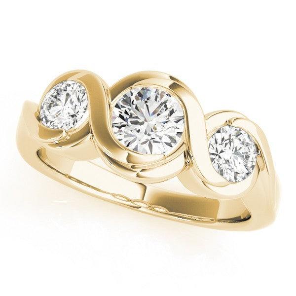 Gold ring with three diamonds on a white background