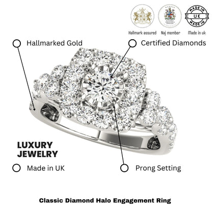 Lab Grown Round Diamond Halo Engagement Ring