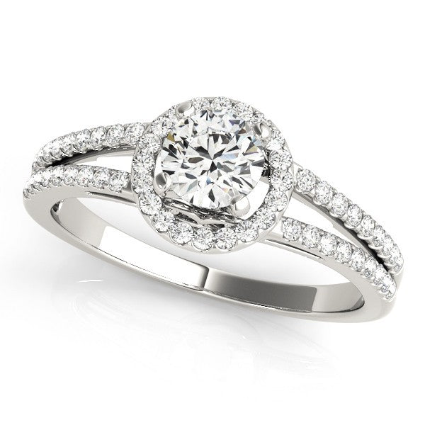 Lab Grown Round Diamond Halo Engagement Ring 18K White Gold