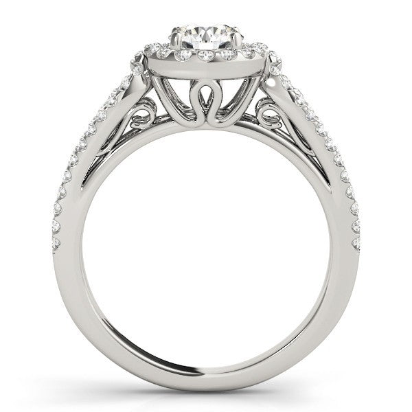 Lab Grown Round Diamond Halo Engagement Ring 18K White Gold