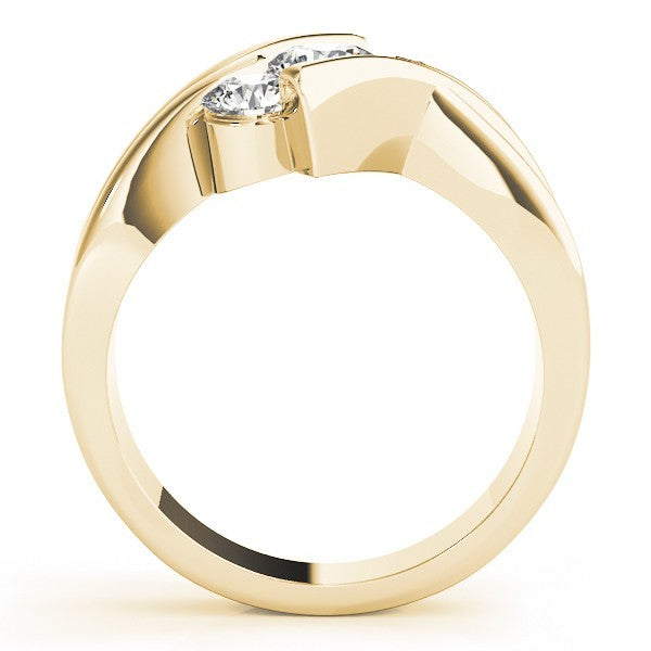 Gold ring with a diamond on a white background
