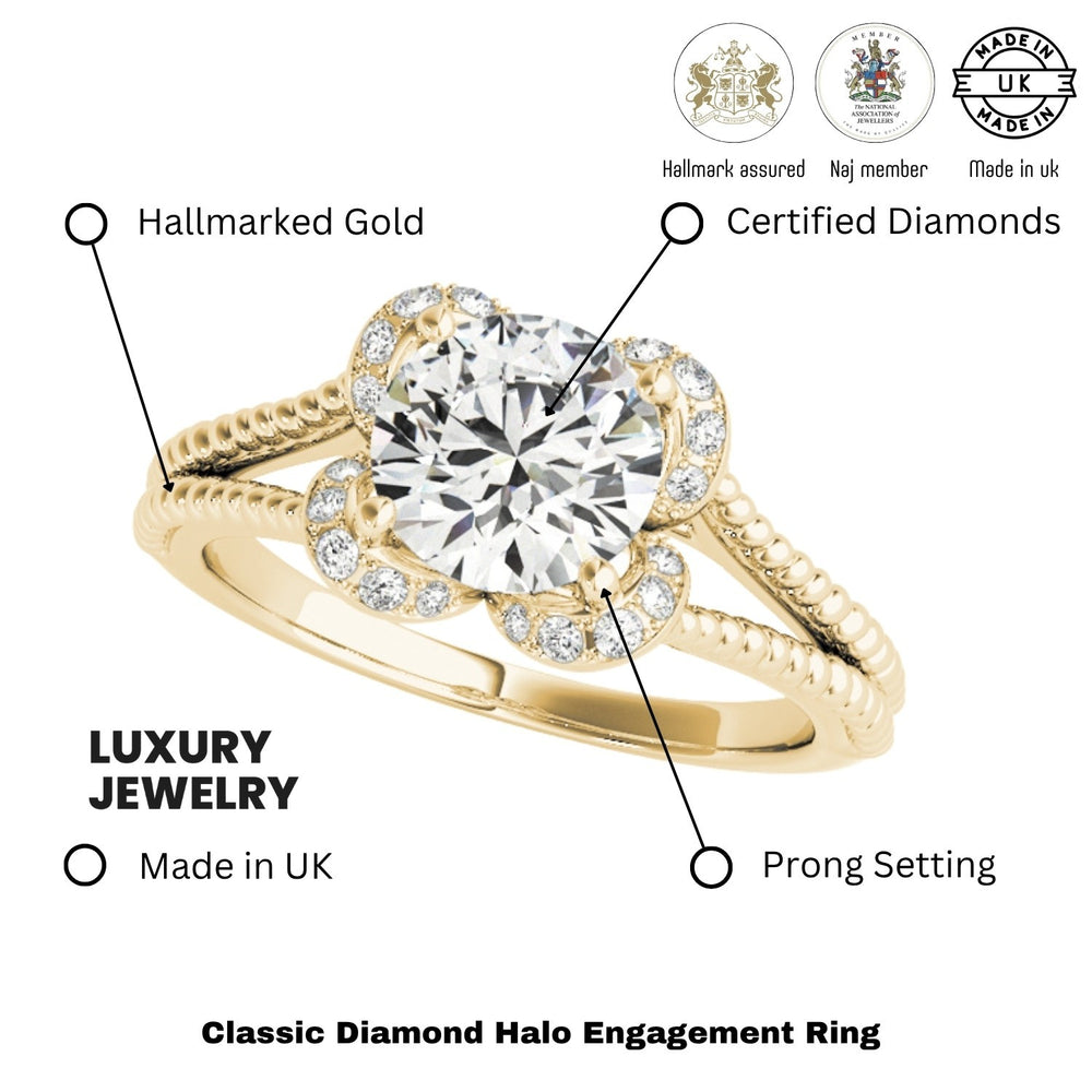 Lab Grown Round Diamond Halo Engagement Ring