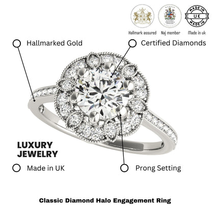 Lab Grown Round Diamond Halo Engagement Ring